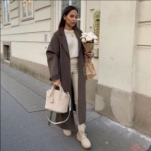 ZARA Patch pocket long wool belted coat